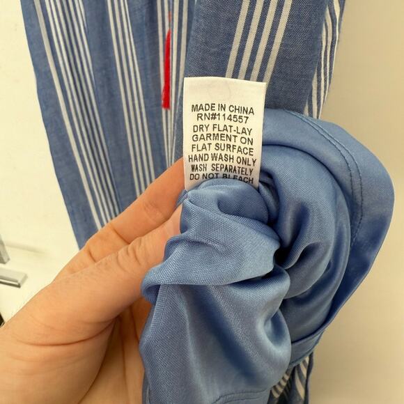 Thml Bohemian Embroidered Blue Striped Maxi Dress - Picture 6 of 6